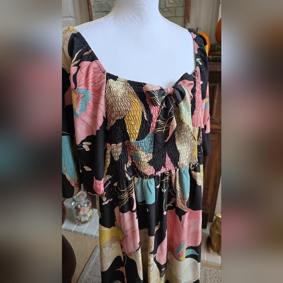 SHEIN Clasi Plus Floral Print Bow Front Shirred Split Thigh Dress 2XL - Picture 5 of 11